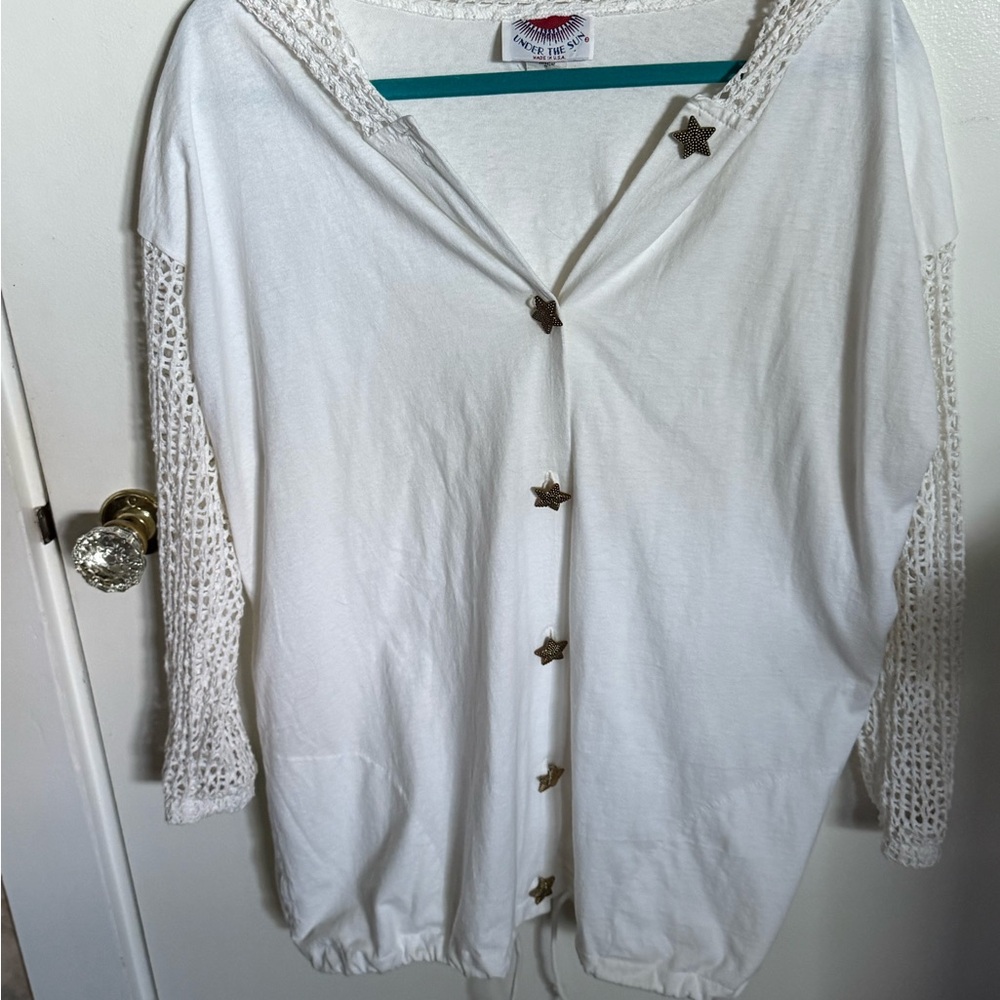 White Crochet Sleeve Swim Coverup